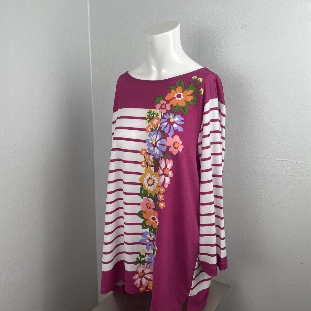 BOB MACKIE Wearable Art Top Size XL Floral Striped Stretch Womens Pink Fushia